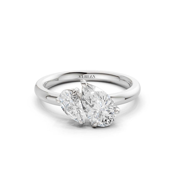 Asymmetrical Pear Diamond Two Stone Ring