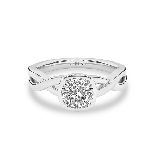 Twisted Bezel Cushion Diamond Ring