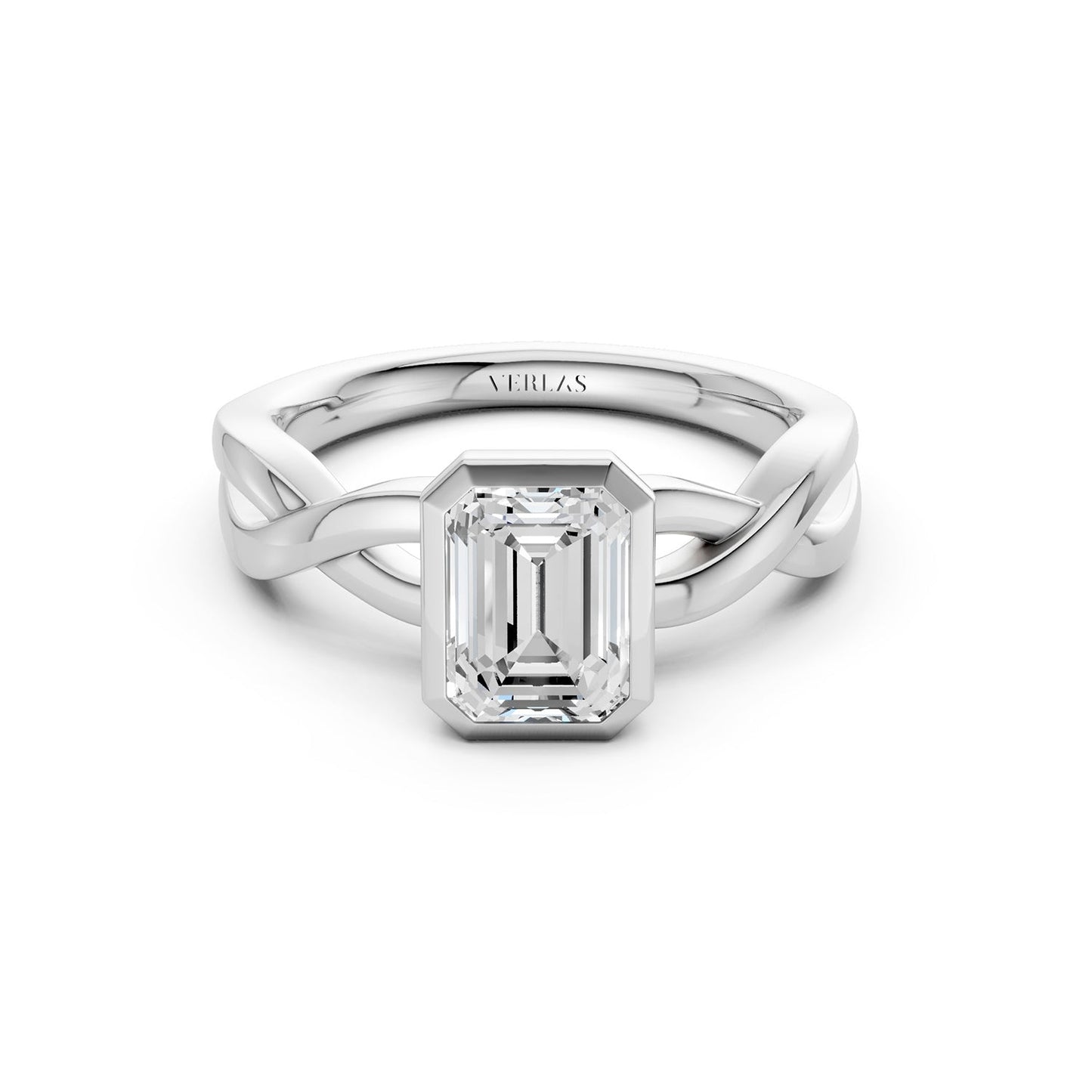 Twisted Bezel Emerald Diamond Ring