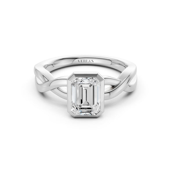 Twisted Bezel Emerald Diamond Ring