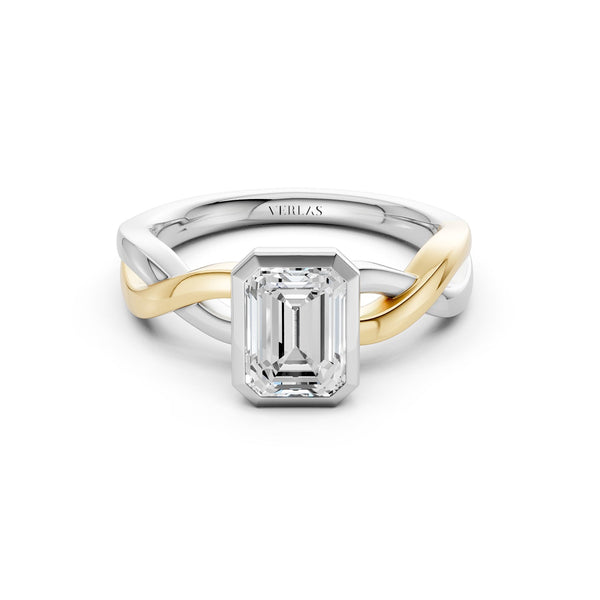 Twisted Bezel Emerald Diamond Ring