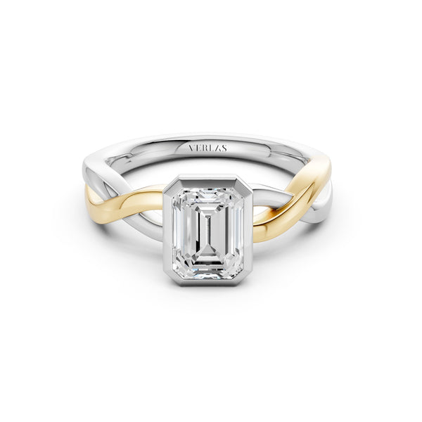 Twisted Bezel Emerald Diamond Ring