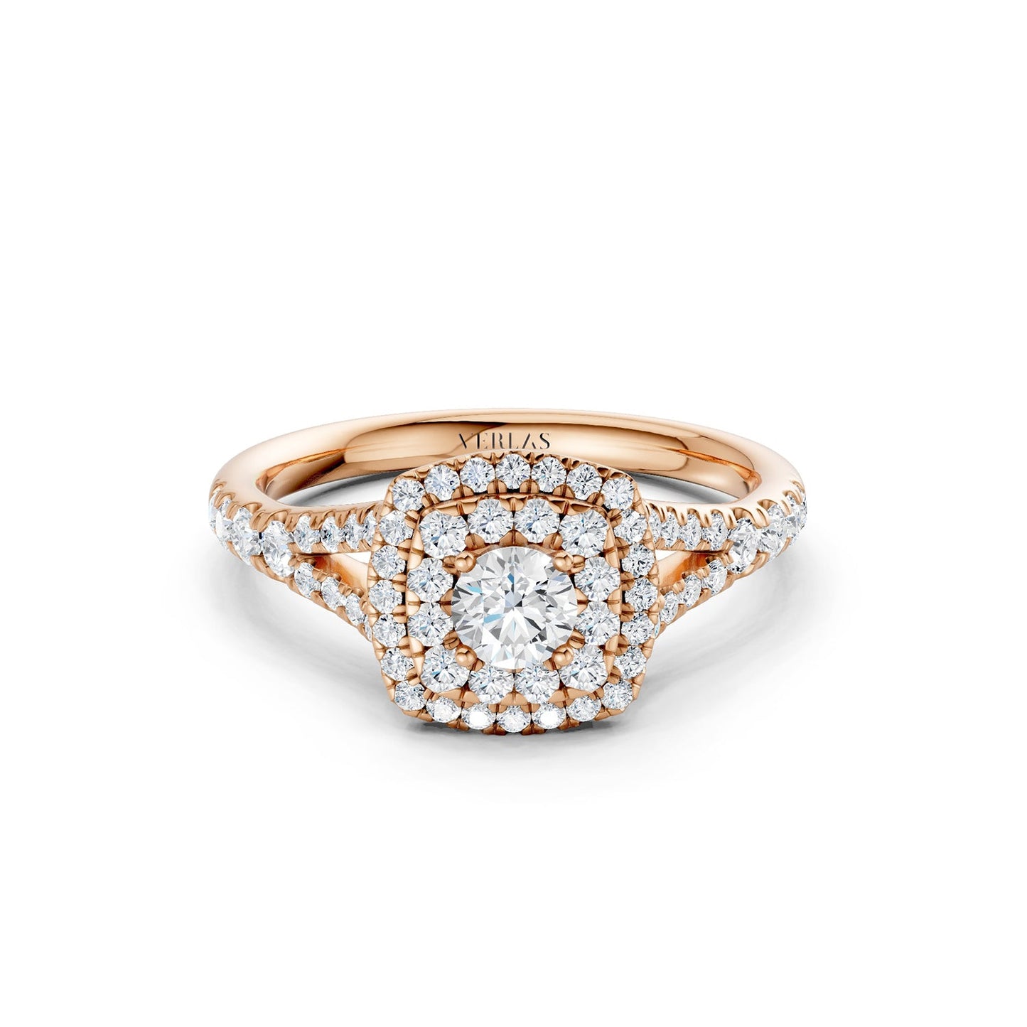 Round-Center Princess Double Halo Ring