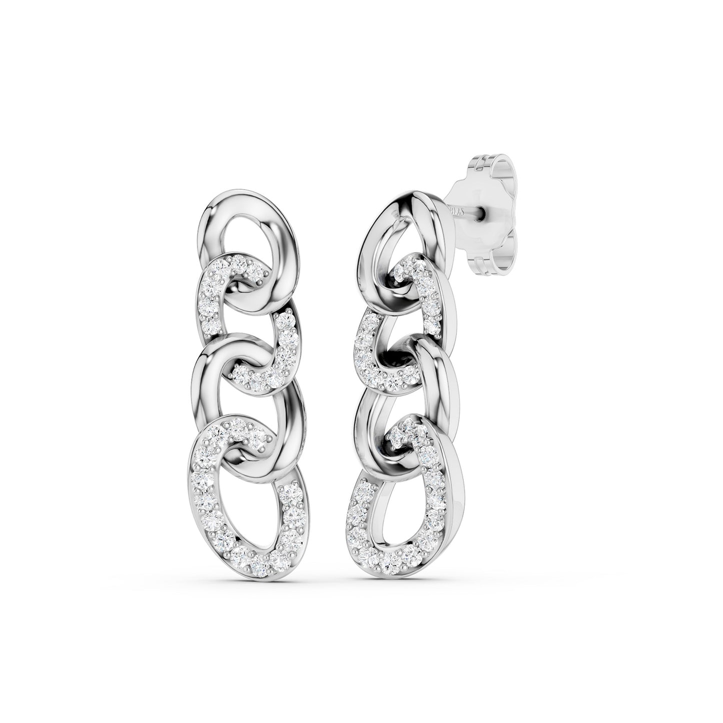 Alternating Diamond Cuban Link Drop Earrings