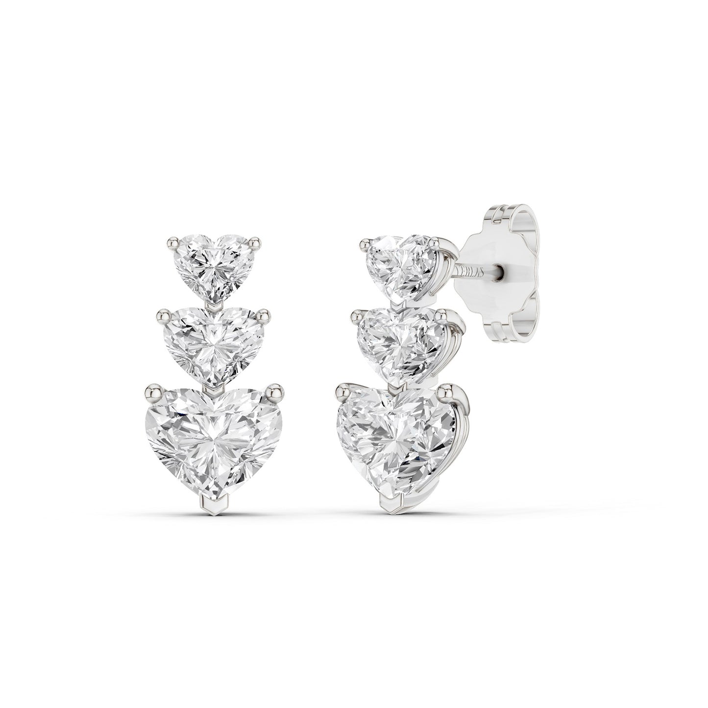 3-Stone Graduated Heart Drop Earrings