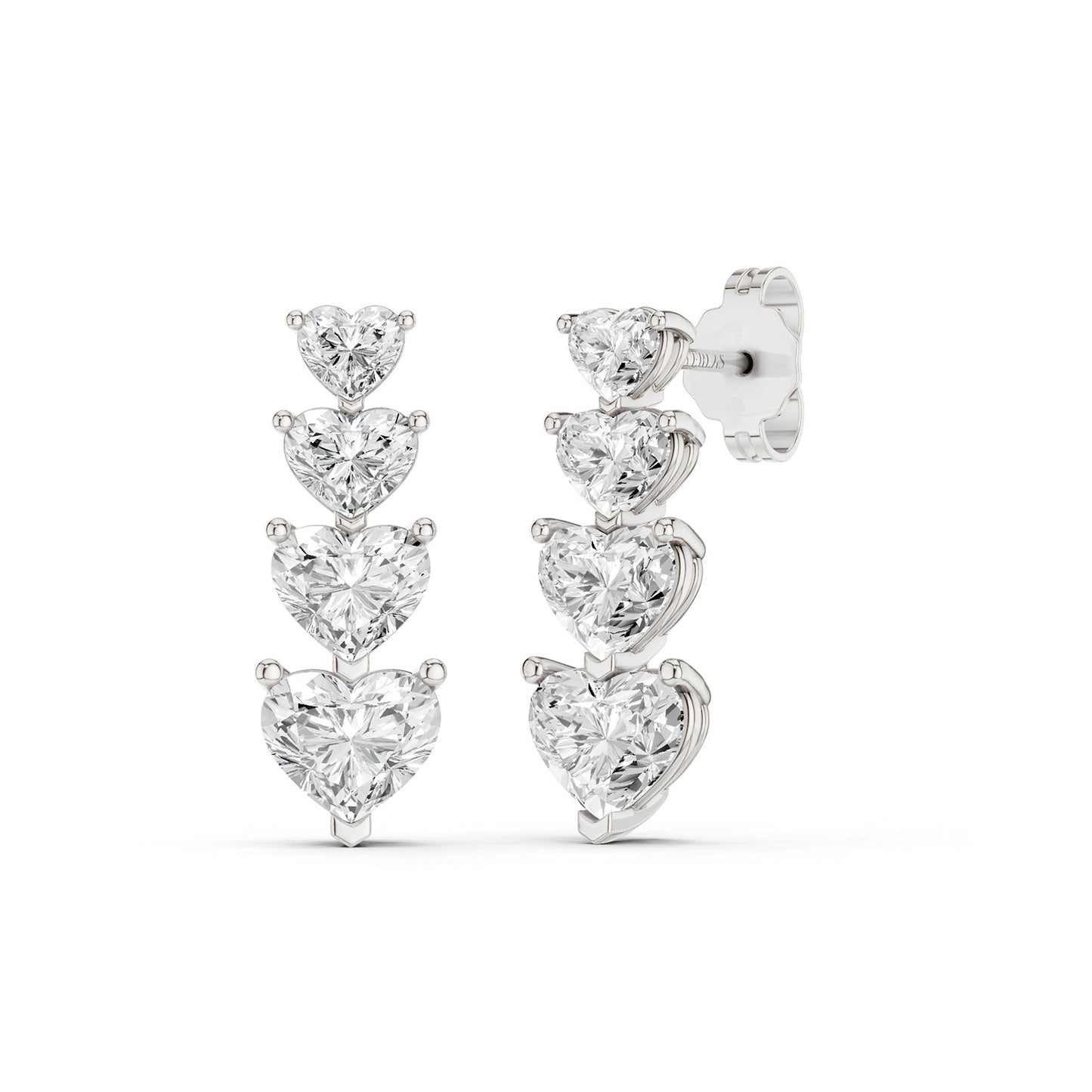 4-Stone Graduated Heart Drop Earrings