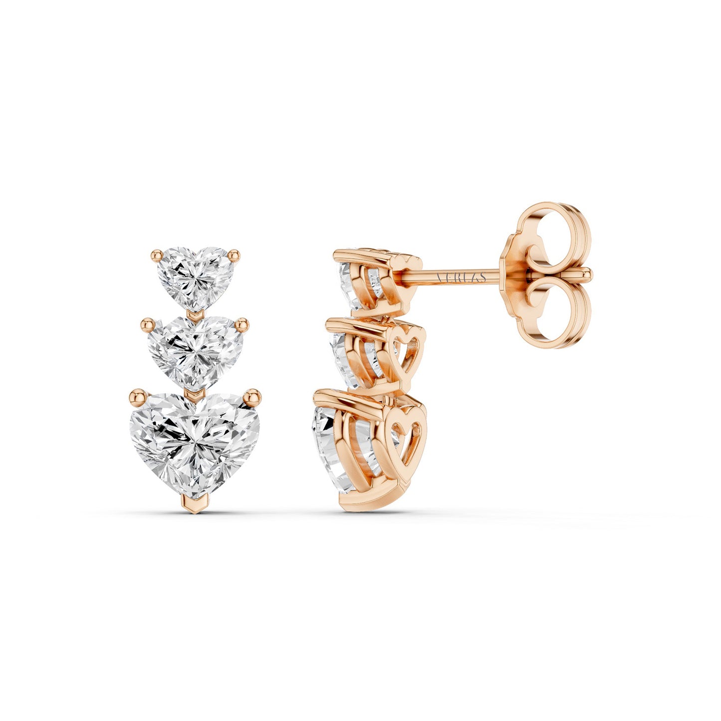 3-Stone Graduated Heart Drop Earrings