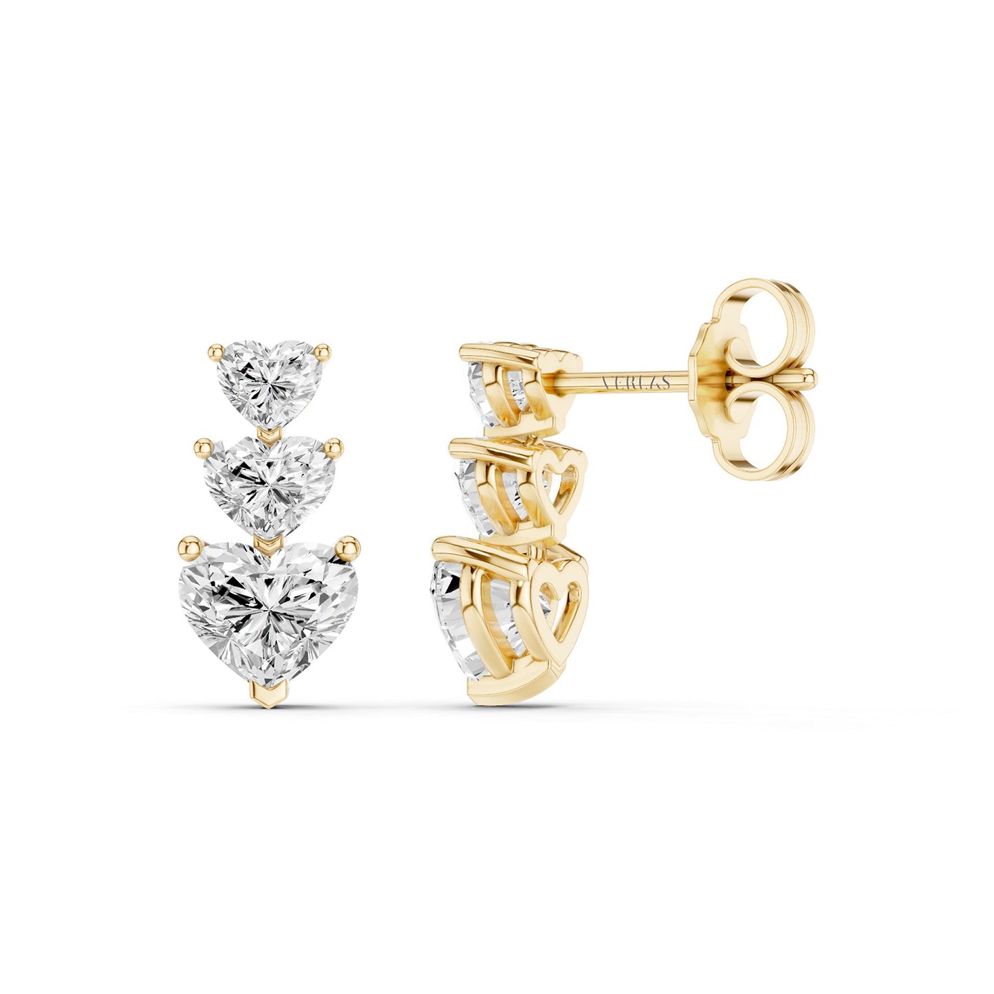 3-Stone Graduated Heart Drop Earrings