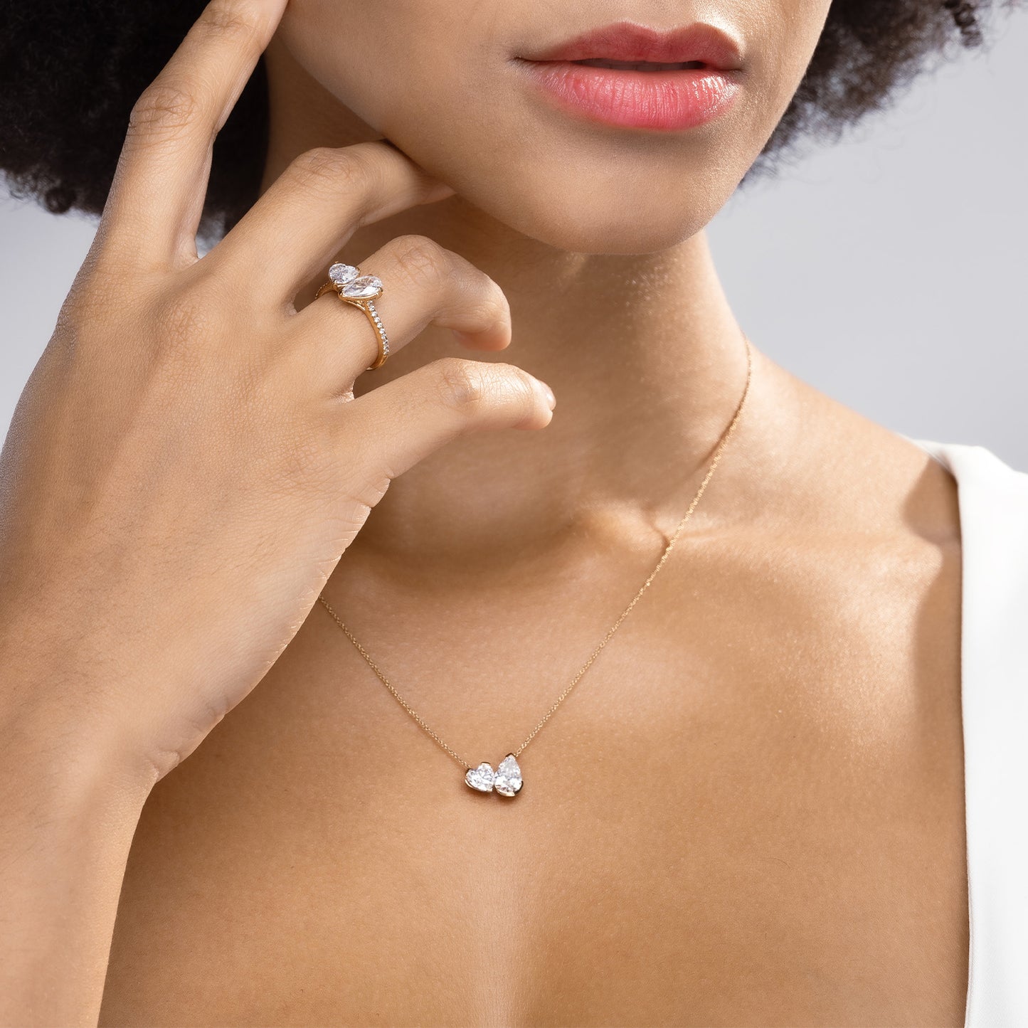 Heart Pear Diamond Two-Stone Necklace