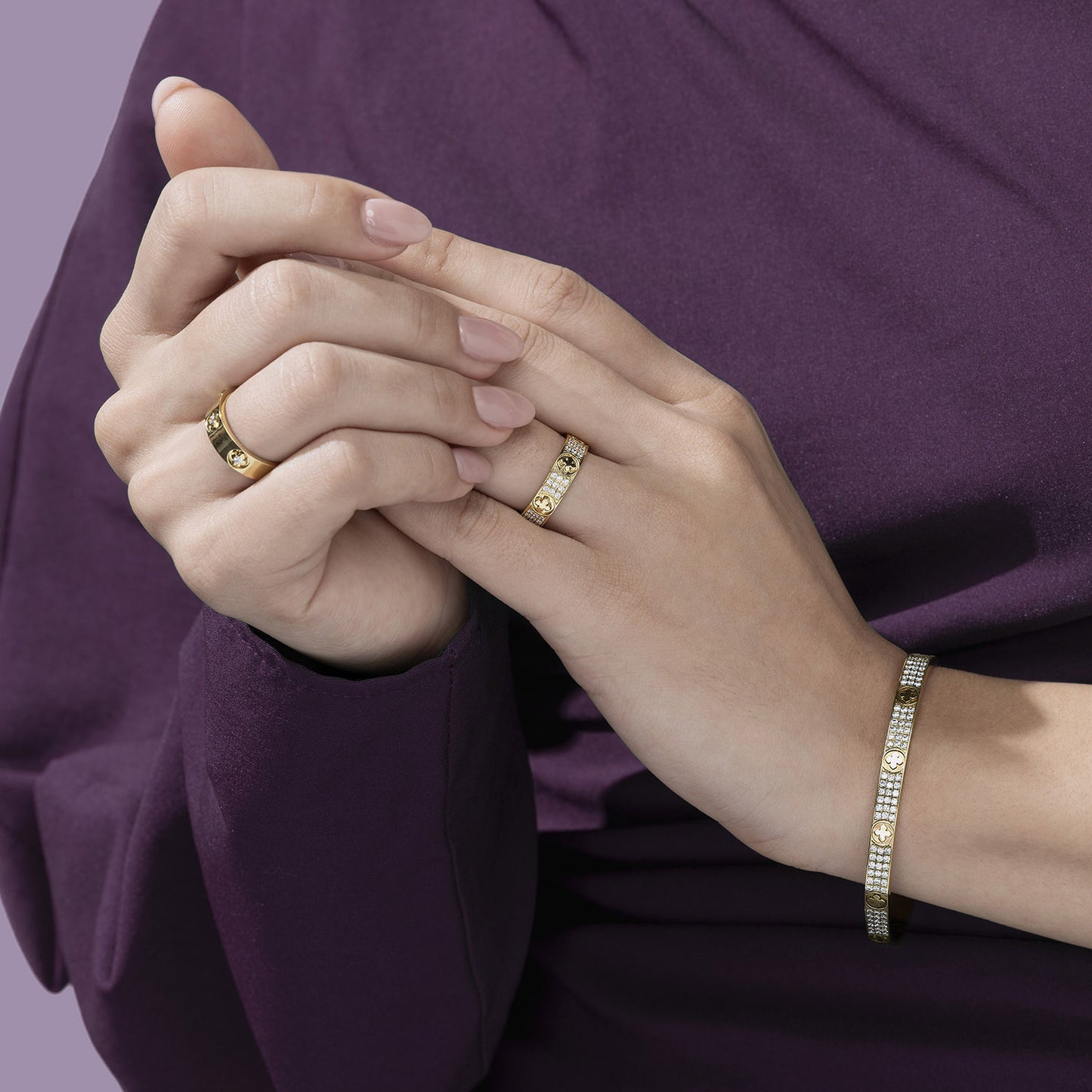 La Fleur 5mm 4-Diamond Rows Square Band