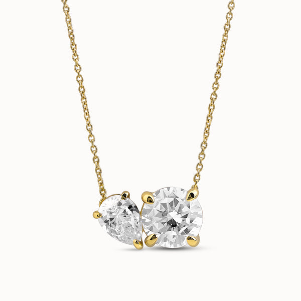 Pear-Round Diamond Toi et Moi Necklace