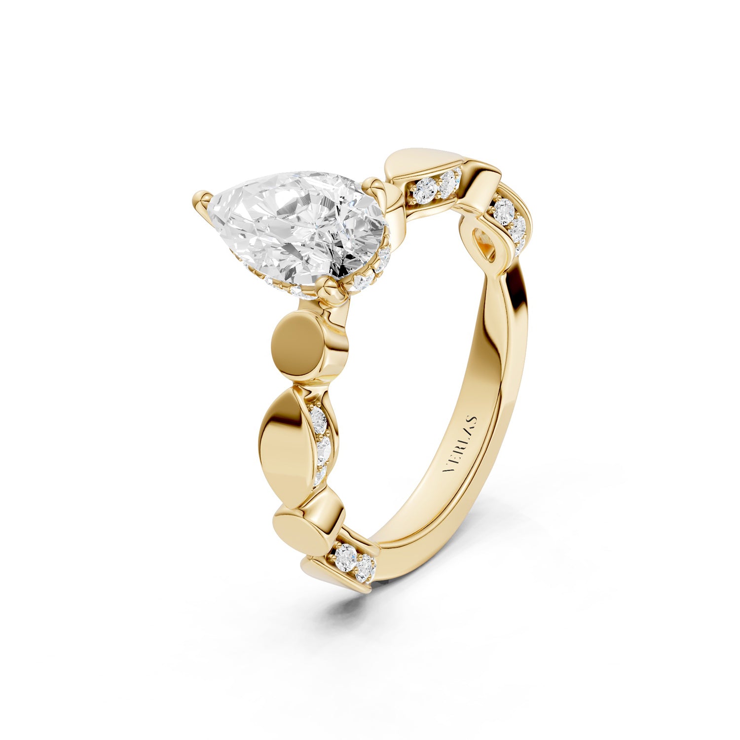 Pear Hidden Halo Accent Diamond Ring