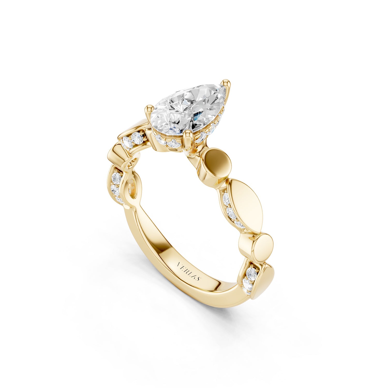Pear Hidden Halo Accent Diamond Ring