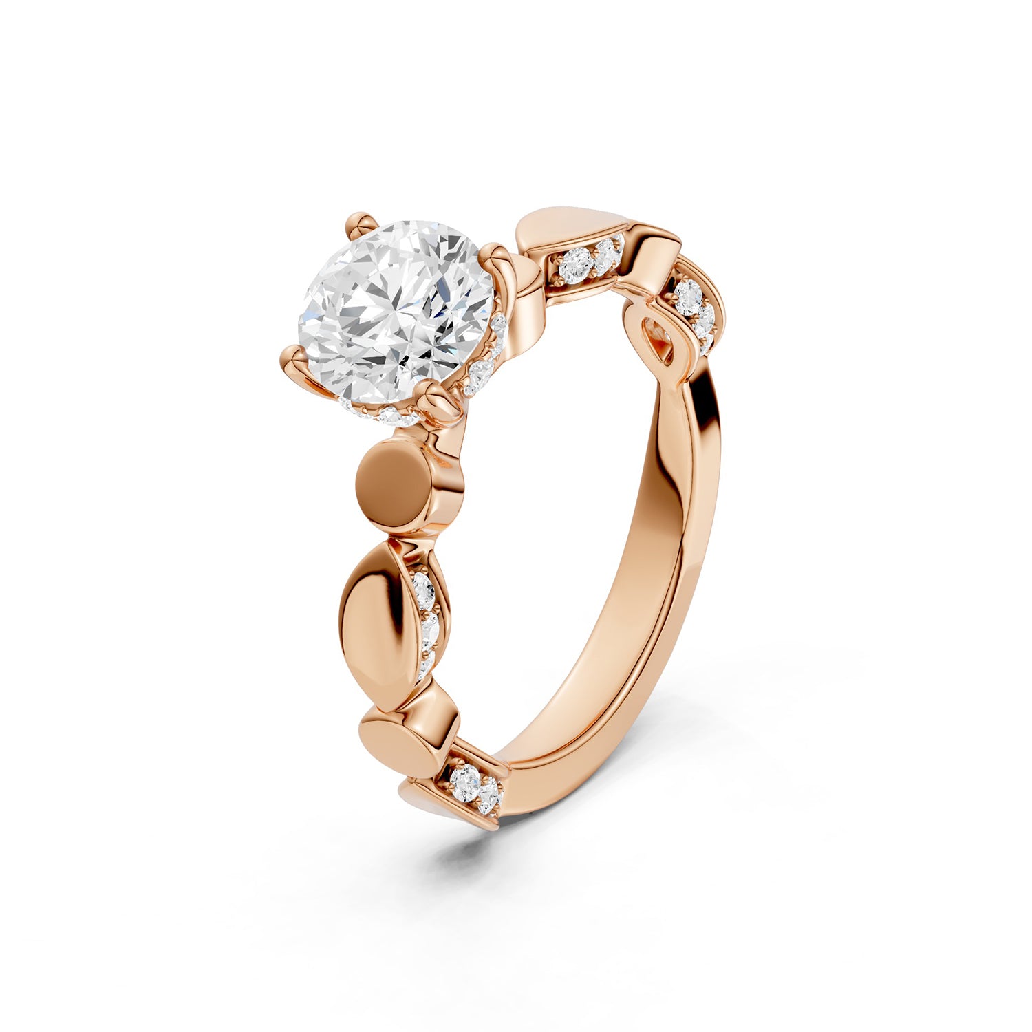 Round Hidden Halo Accent Diamond Ring