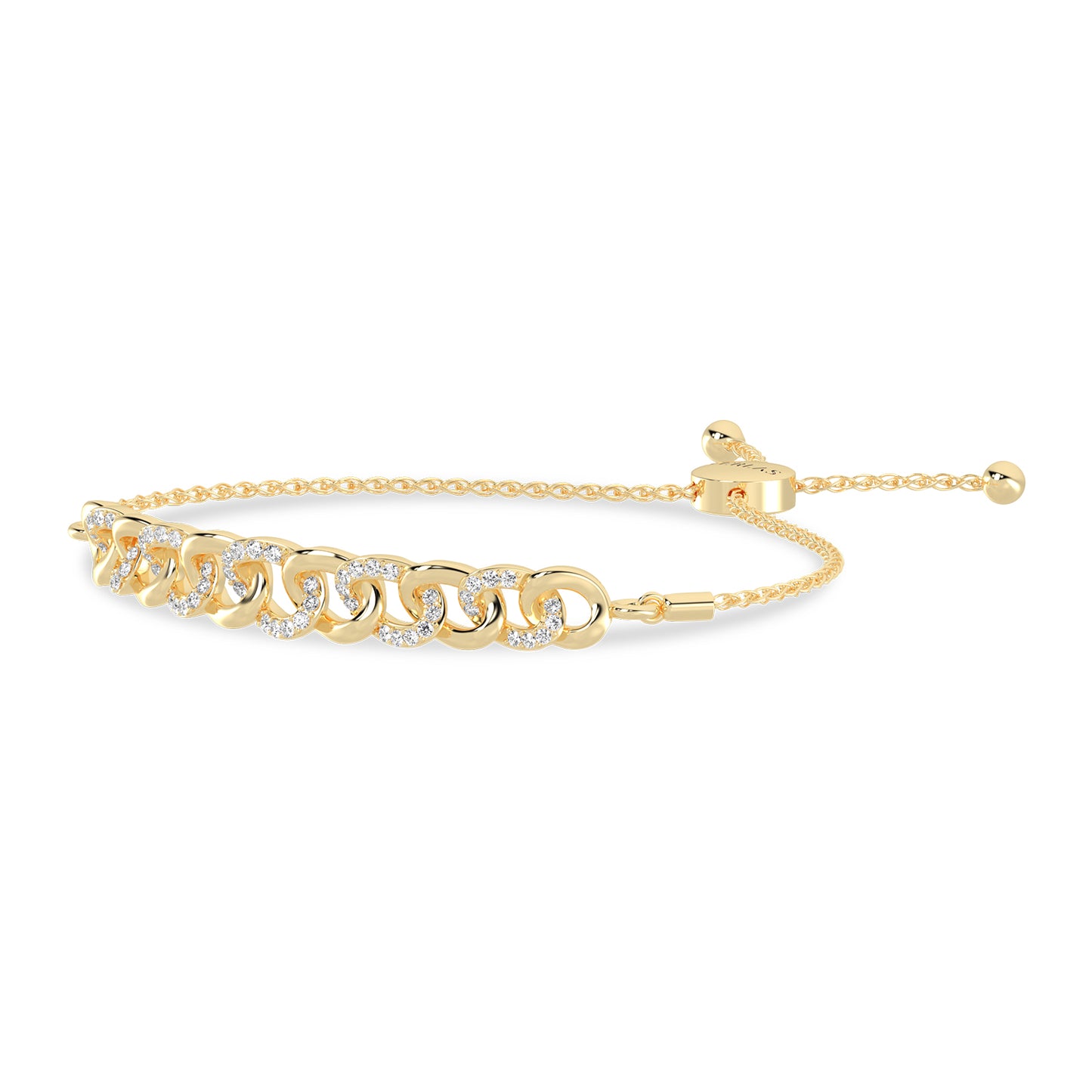 Alternating Diamond Curb Link Bolo Bracelet