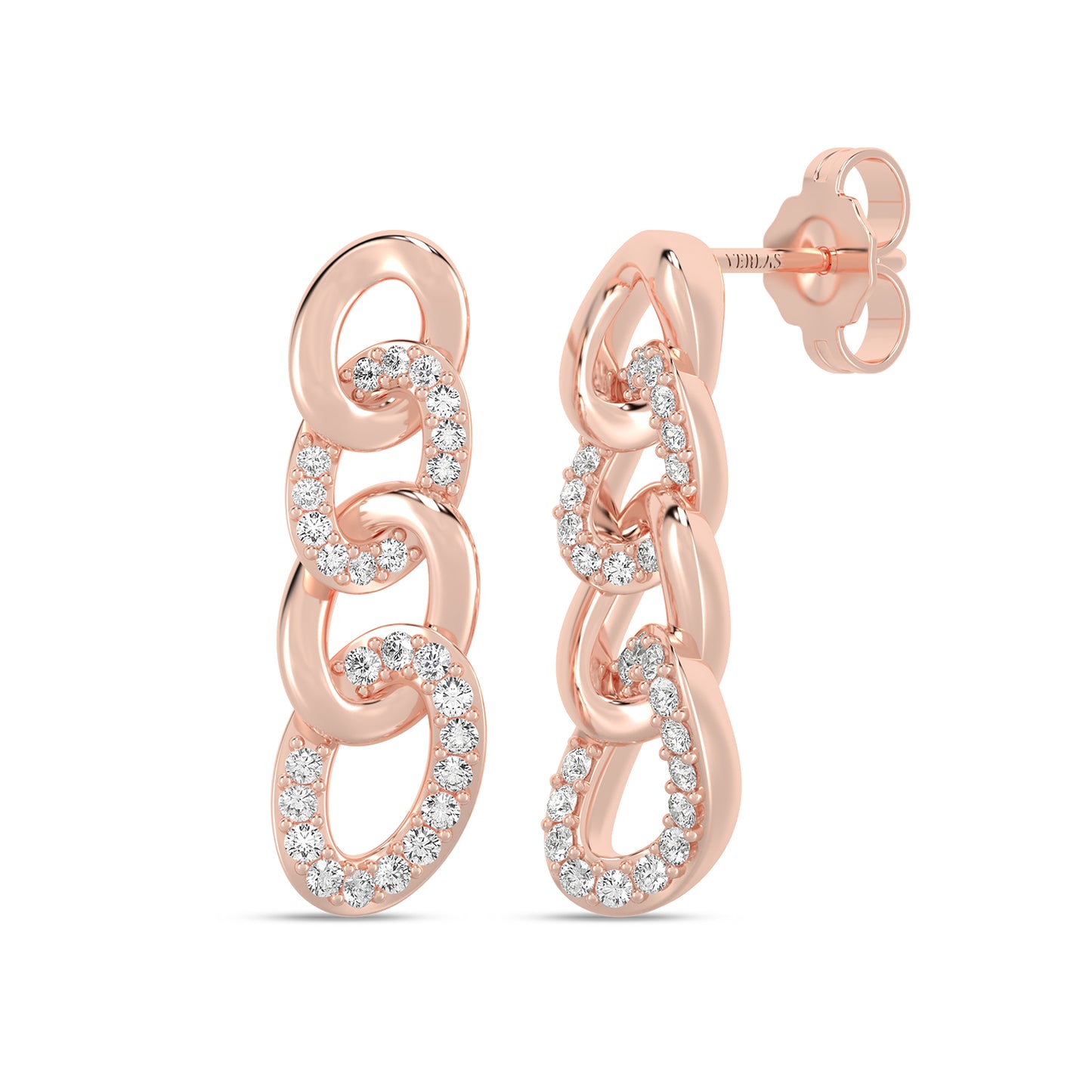 Alternating Diamond Cuban Link Drop Earrings