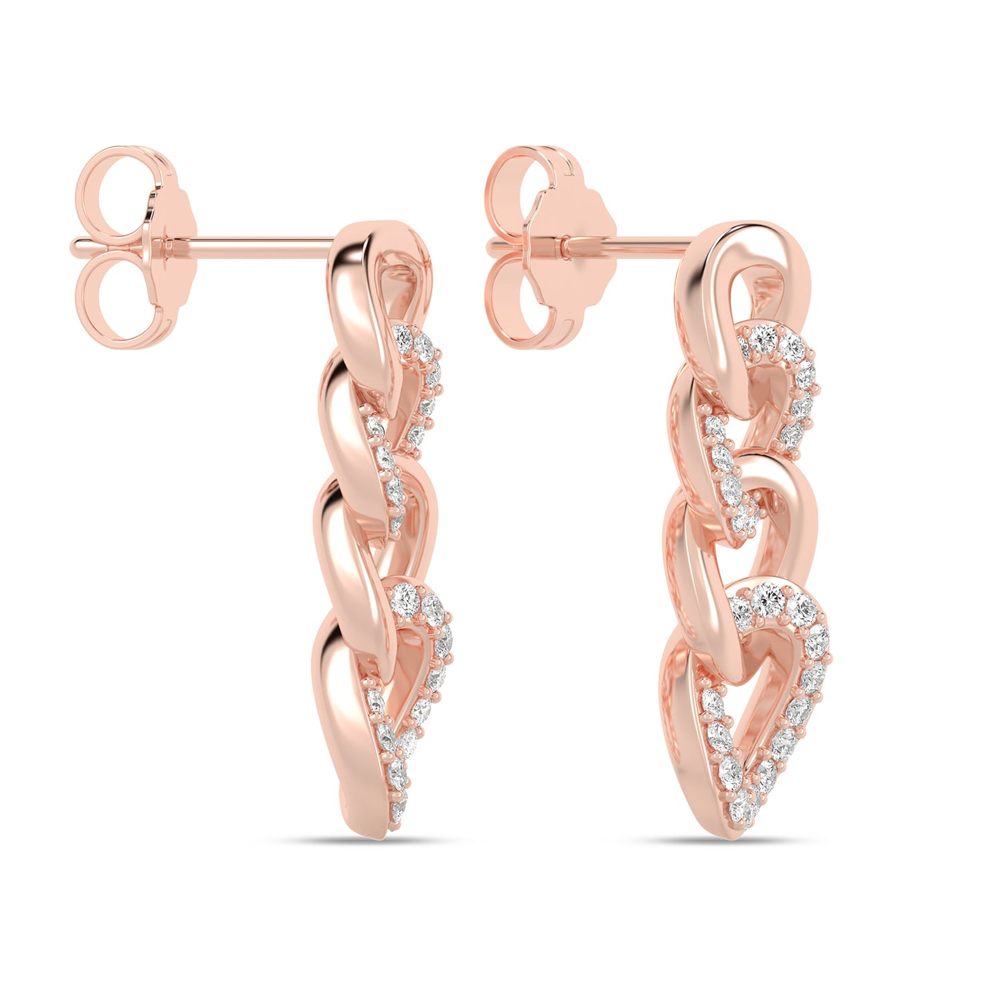 Alternating Diamond Cuban Link Drop Earrings