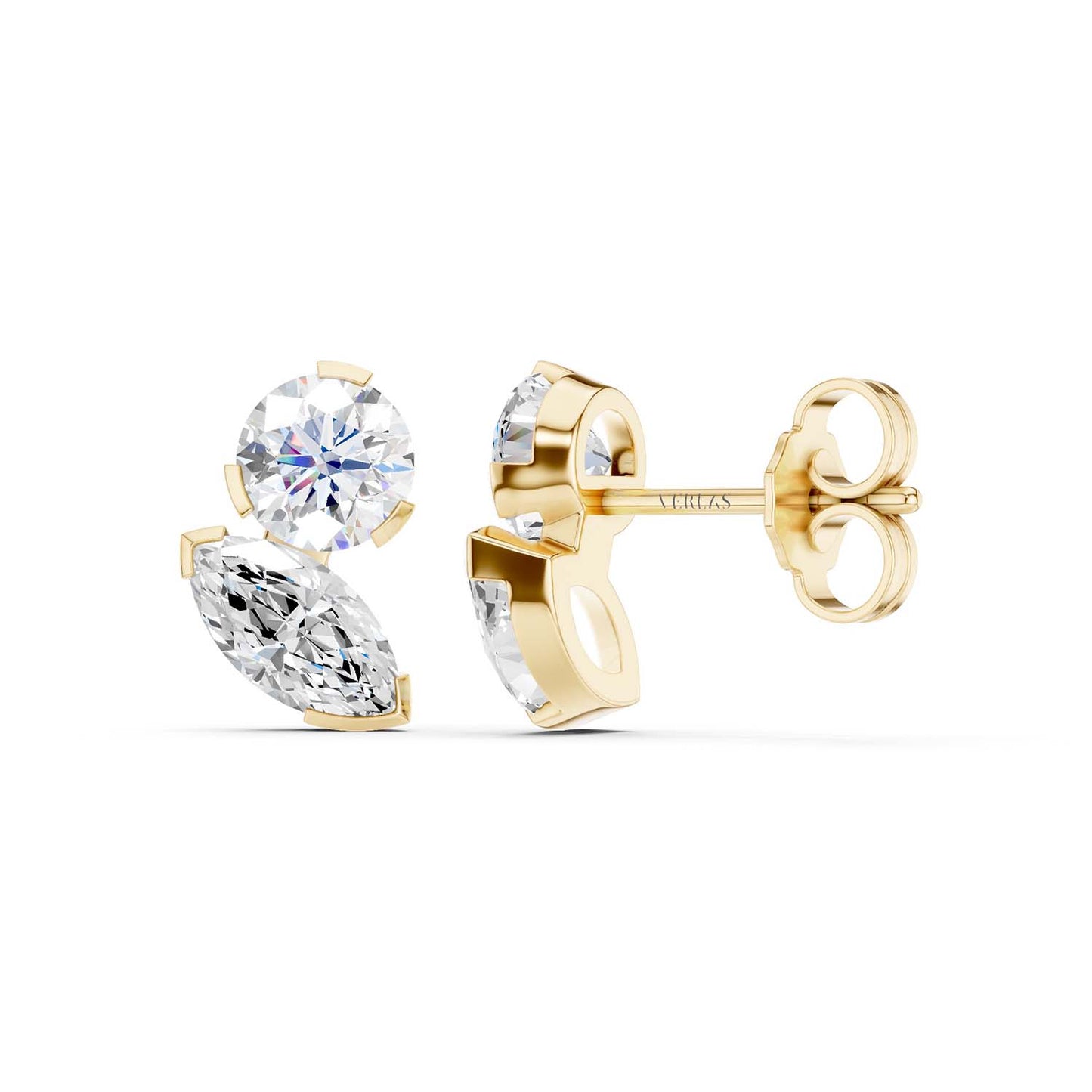 Round Marquise Diamond Two Stone Studs