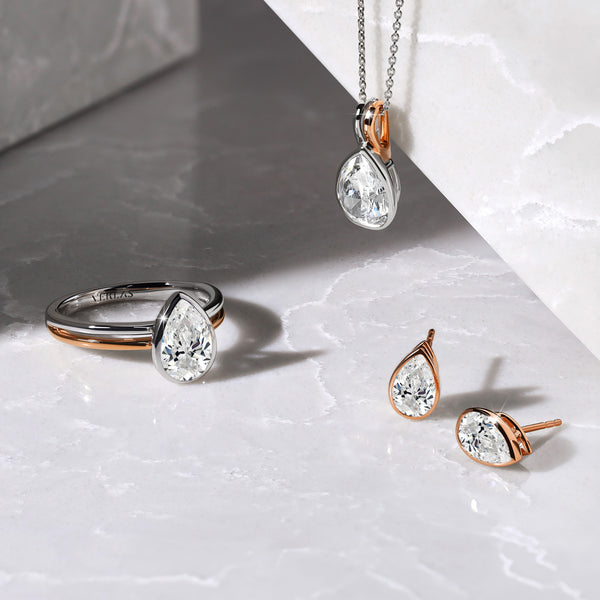 Coupled Pear Bezel Necklace rose gold replica