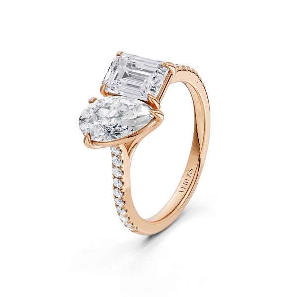 Pear Emerald Two Stone Diamond Ring