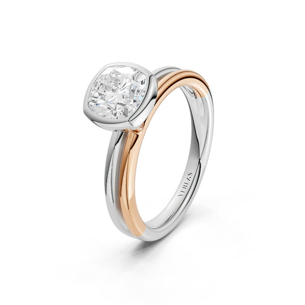 Coupled Cushion Bezel Ring