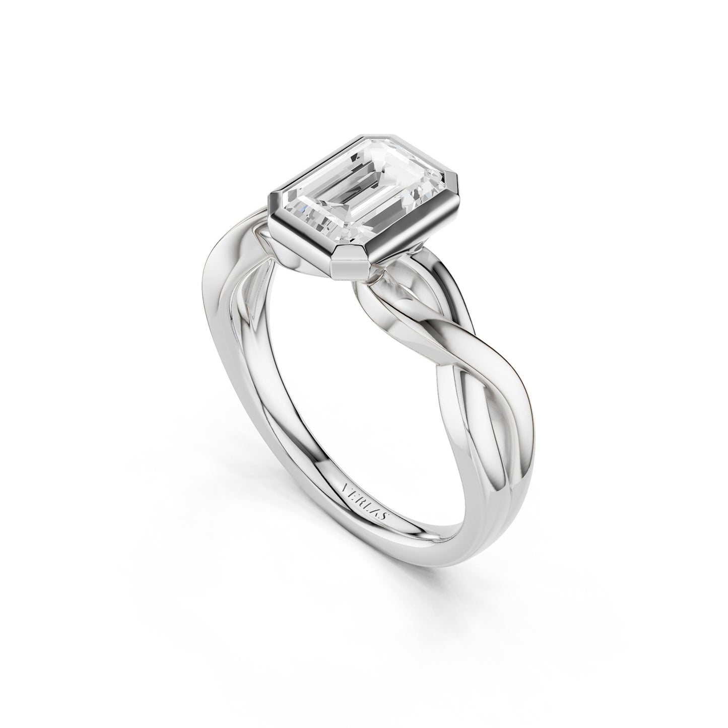 Twisted Bezel Emerald Diamond Ring