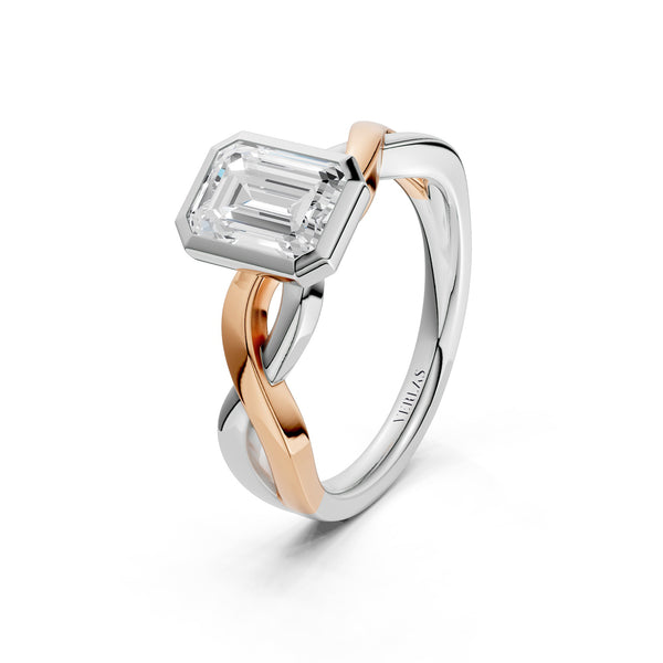 Twisted Bezel Emerald Diamond Ring