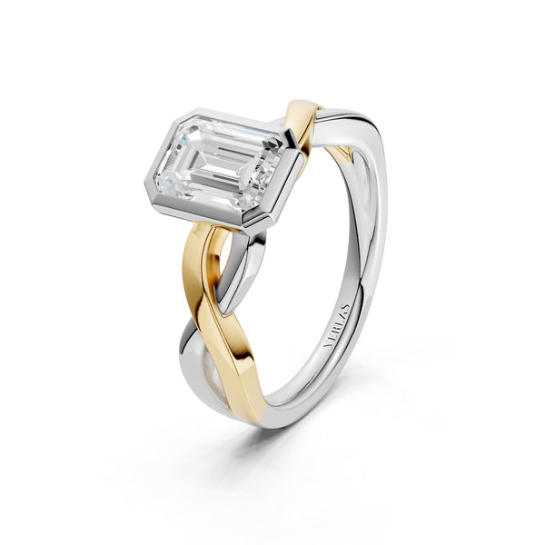 Twisted Bezel Emerald Diamond Ring