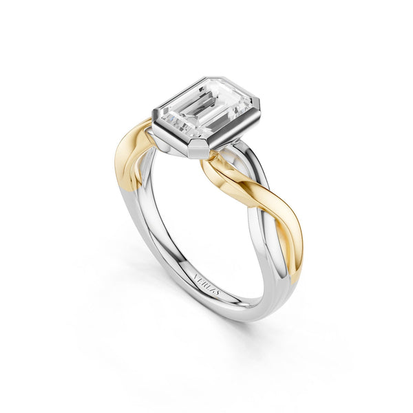 Twisted Bezel Emerald Diamond Ring