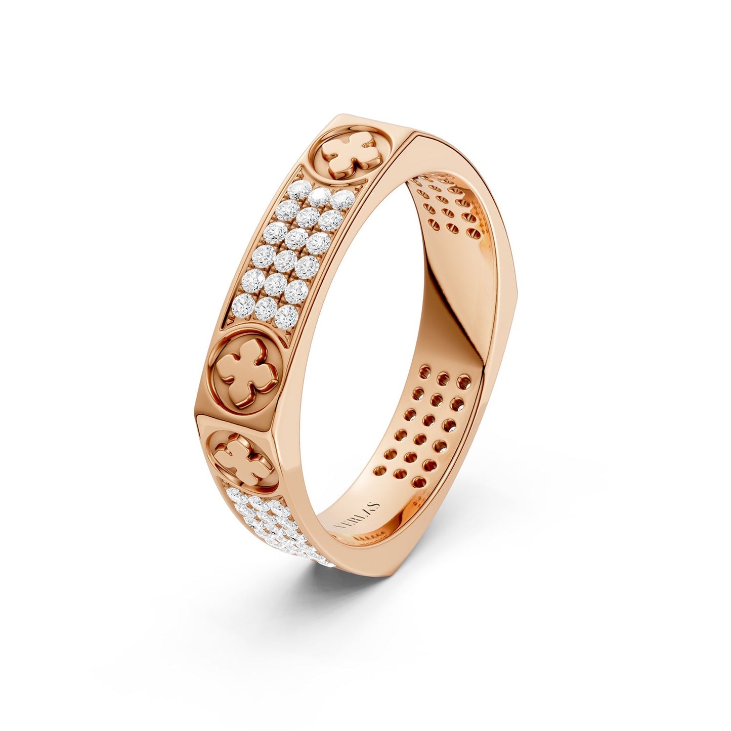 La Fleur 4mm 4-Diamond Rows Square Band