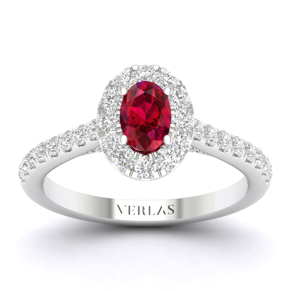 Exquisite Ellipse Gemstone Diamond Halo Ring (M)_Product Angle_Ruby - 1