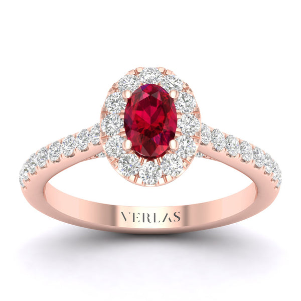 Exquisite Ellipse Gemstone Diamond Halo Ring (M)_Product Angle_Ruby - 1