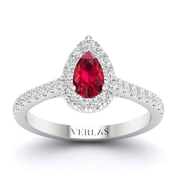Exquisite Dewdrop Gemstone Diamond Halo Ring (M)_Product Angle_Ruby - 1
